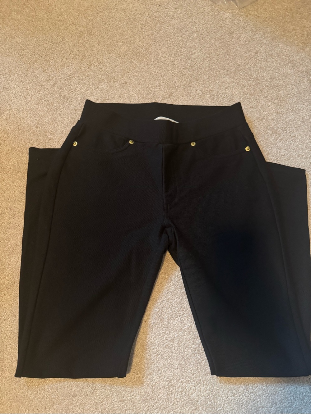 MICHAEL Michael Kors Black Ponte Stretch Jeggings with Gold-Tone Accents